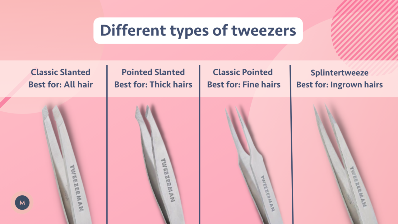 Different types of tweezers for eyebrows