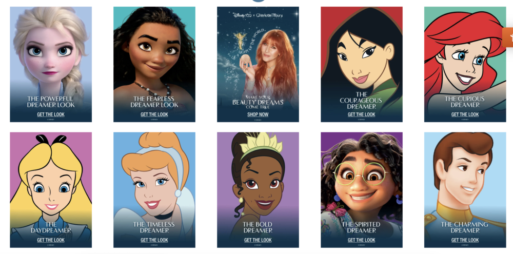 Disney100 x Charlotte Tilbury Characters Makeup Looks 